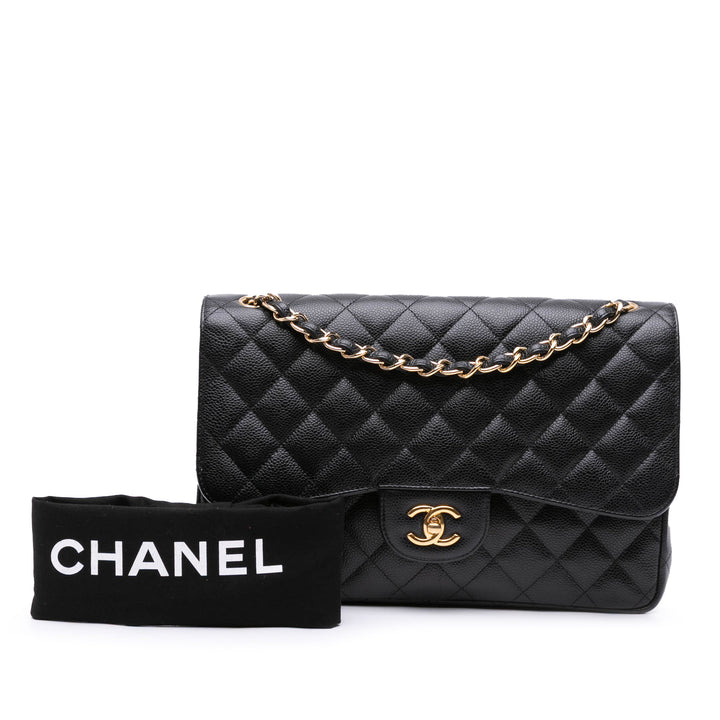 Jumbo Classic Caviar Double Flap Black - Gaby Paris