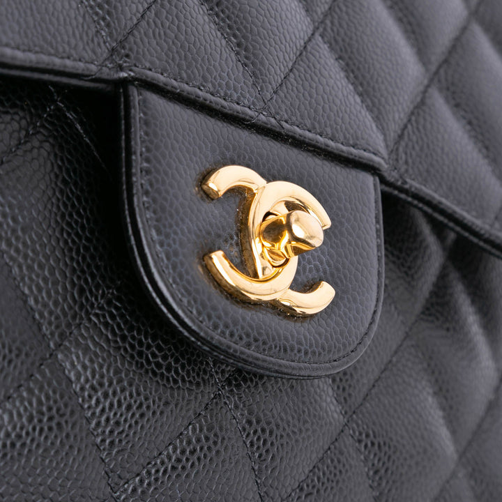 Jumbo Classic Caviar Double Flap Black - Gaby Paris