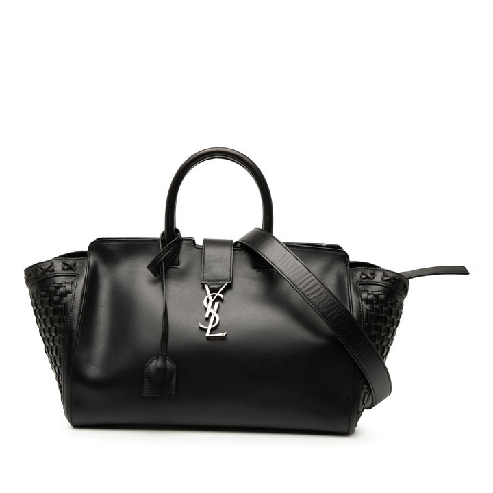 Saint Laurent Small Woven Trimmed Cuir Downtown Cabas Sac cartable Noir – GABY PARIS Authentique