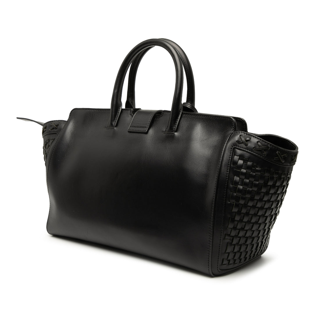 Saint Laurent Small Woven Trimmed Cuir Downtown Cabas Sac cartable Noir – GABY PARIS Authentique