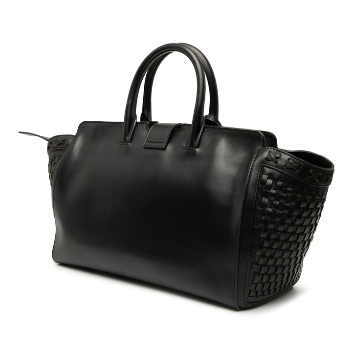 Saint Laurent Small Woven Trimmed Cuir Downtown Cabas Sac cartable Noir – GABY PARIS Authentique
