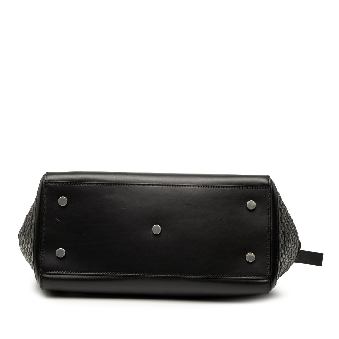Saint Laurent Small Woven Trimmed Cuir Downtown Cabas Sac cartable Noir – GABY PARIS Authentique