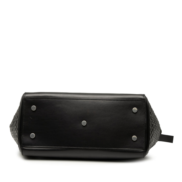 Saint Laurent Small Woven Trimmed Cuir Downtown Cabas Sac cartable Noir – GABY PARIS Authentique