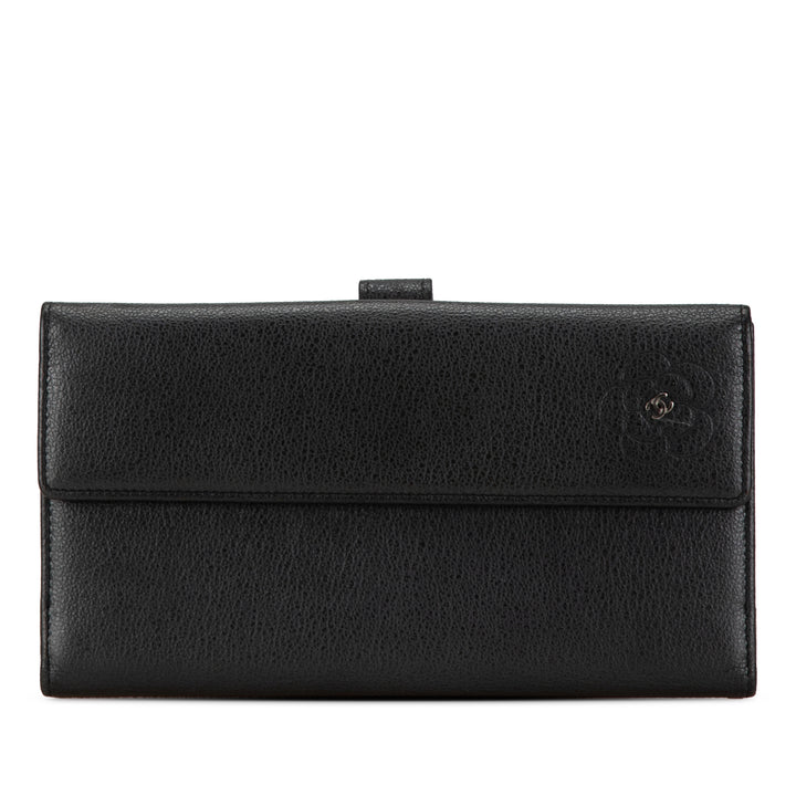 Chanel Calfskin Camellia Long Wallet Black - GABY PARIS