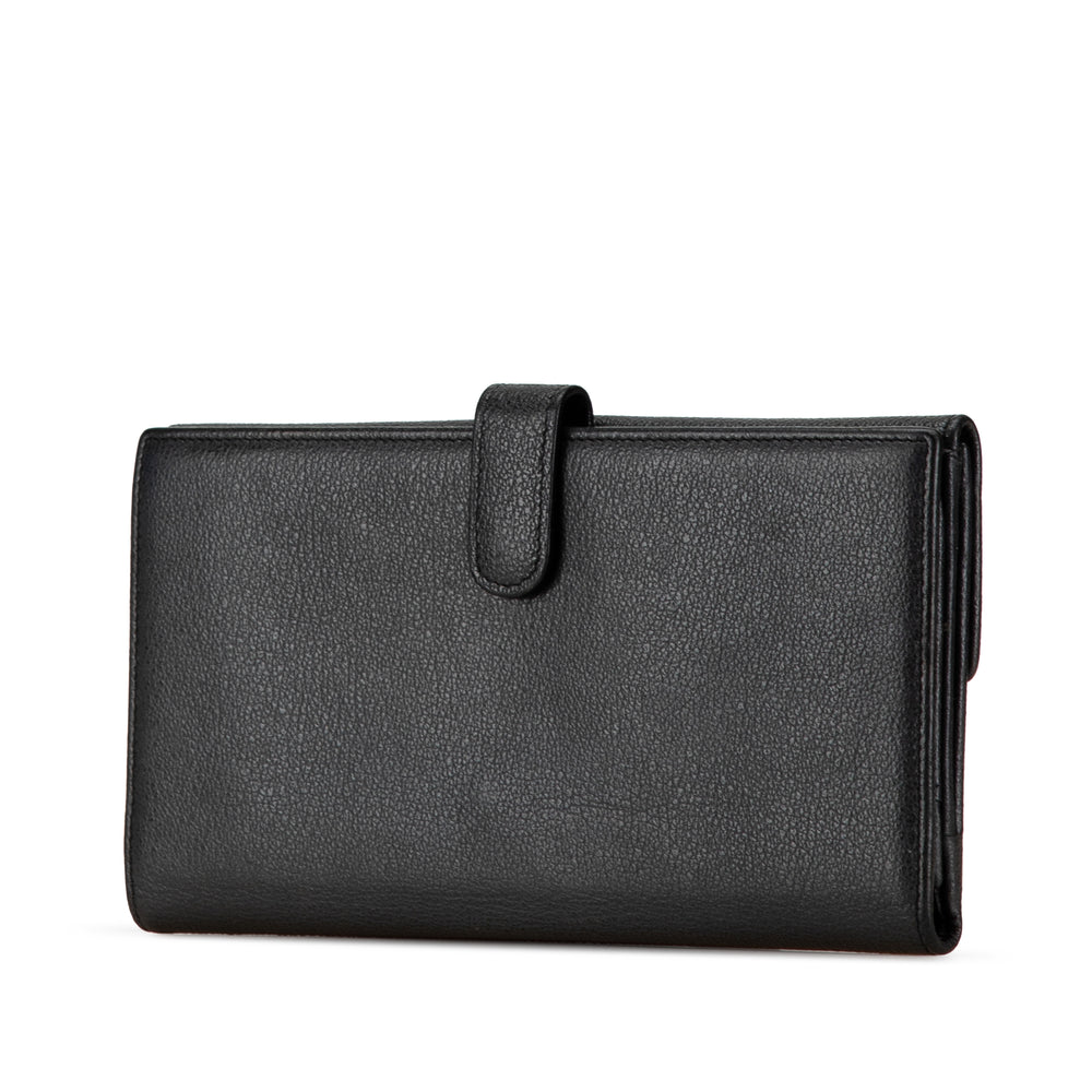 Calfskin Camellia Long Wallet Black - Gaby Paris