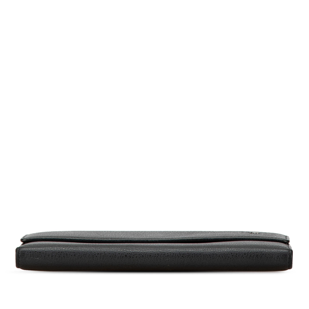 Calfskin Camellia Long Wallet Black - Gaby Paris