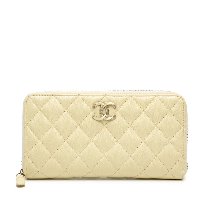 Chanel CC Matelassé Caviar Émail Rhinestone Portefeuille long zippé – GABY PARIS Authentique