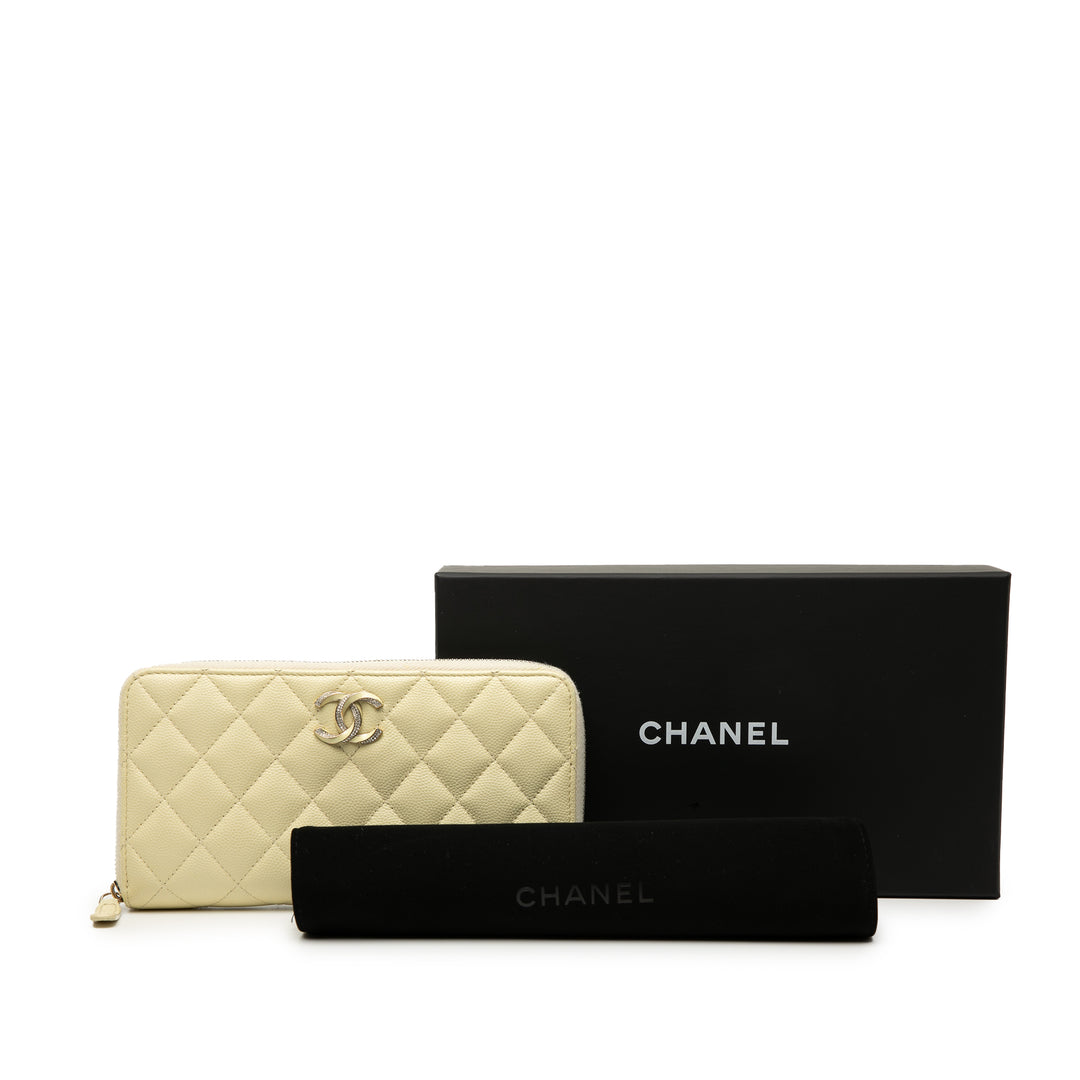 Chanel CC Matelassé Caviar Émail Rhinestone Portefeuille long zippé – GABY PARIS Authentique