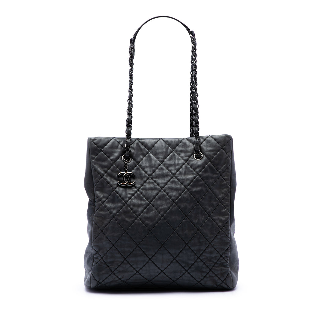 CC Matelassé Wild Stitch Cabas chaîne Cuir d'agneau Noir