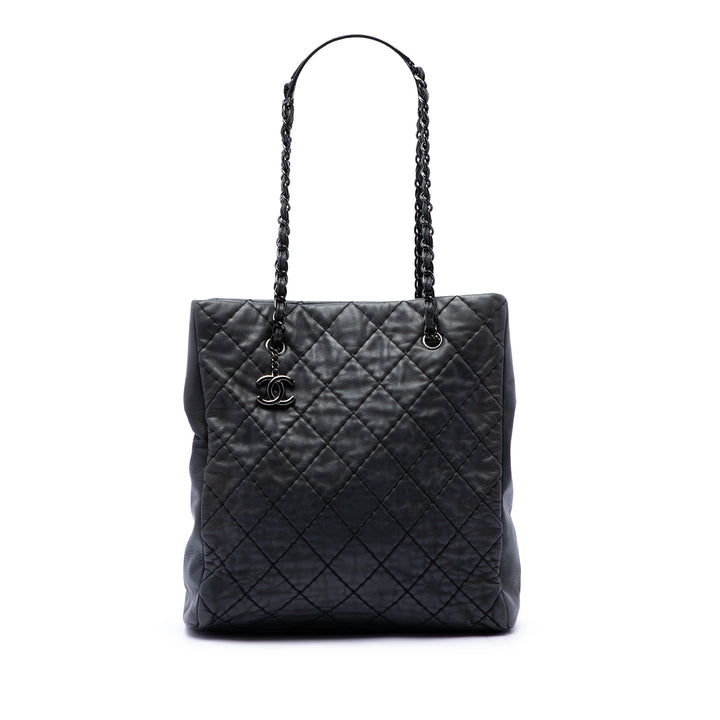 CC Matelassé Wild Stitch Cabas chaîne Cuir d'agneau Noir
