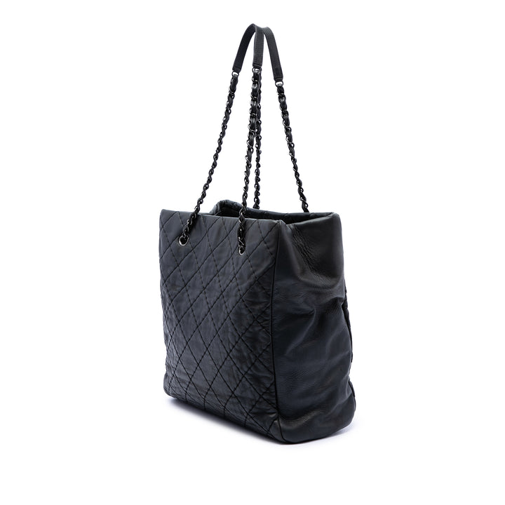 CC Matelassé Wild Stitch Cabas chaîne Cuir d'agneau Noir