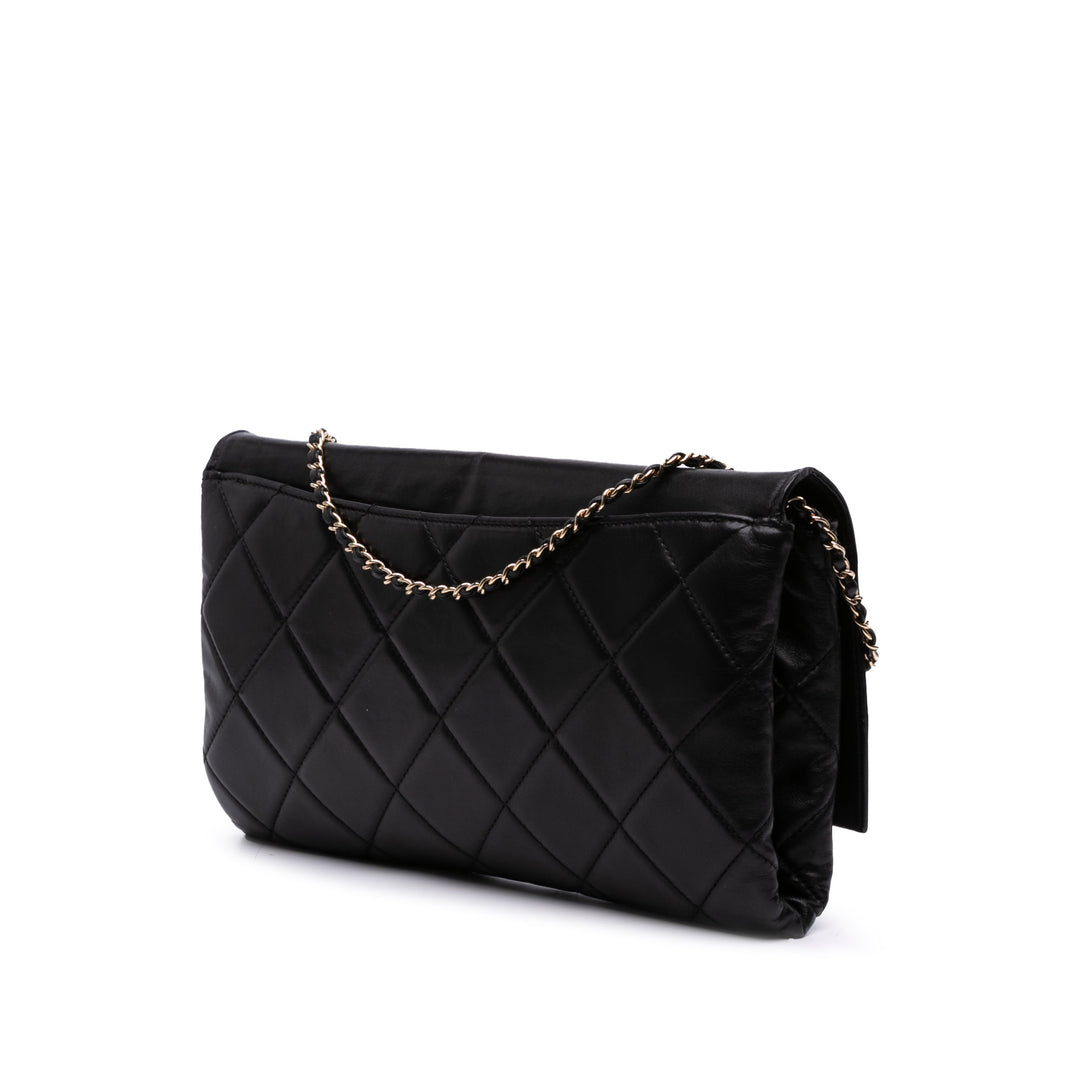 Quilted Lambskin Retro Label Shoulder Bag Black - Gaby Paris