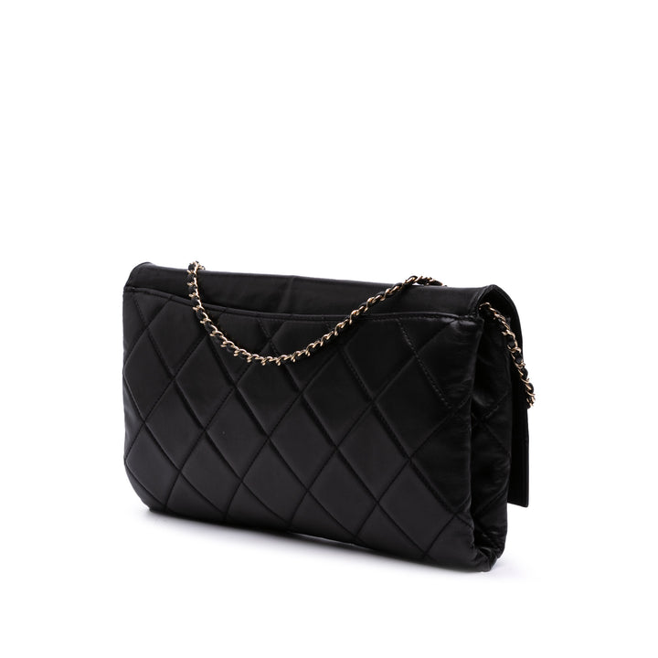 Quilted Lambskin Retro Label Shoulder Bag Black - Gaby Paris