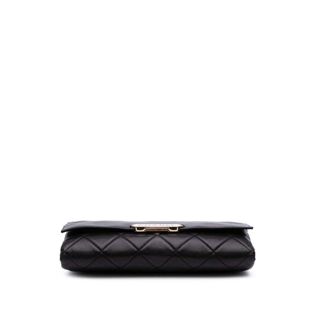 Quilted Lambskin Retro Label Shoulder Bag Black - Gaby Paris