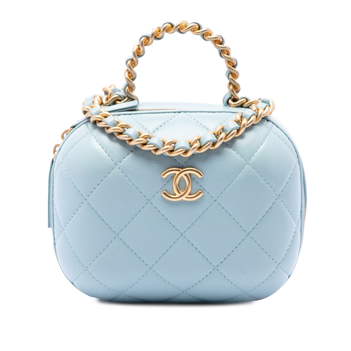 Matelassé CC Bubble Vanity avec chaîne Cuir d'agneau Bleu