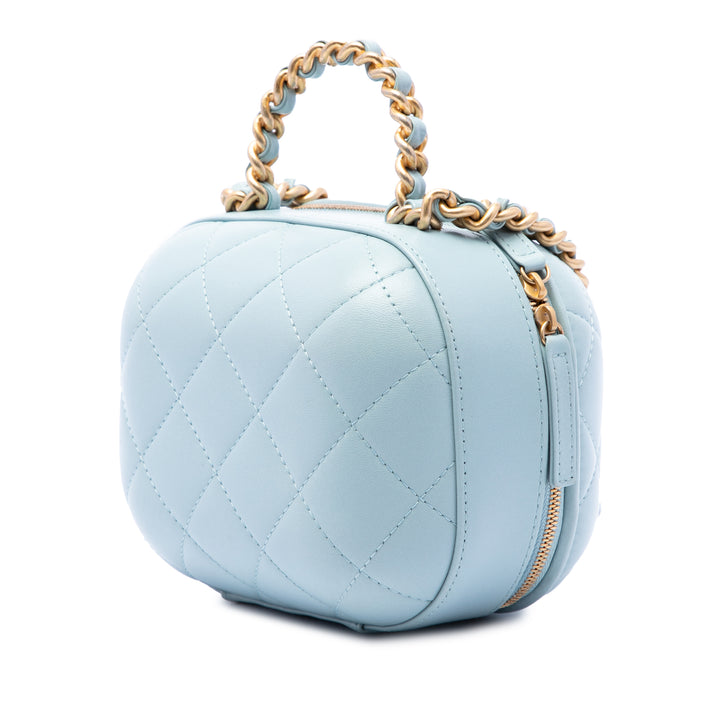 Matelassé CC Bubble Vanity avec chaîne Cuir d'agneau Bleu