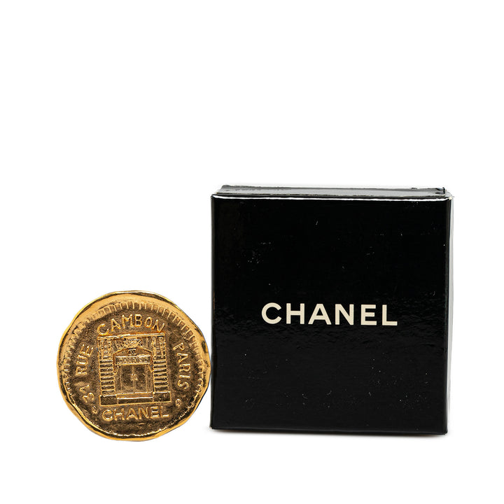 Chanel Gold Plated Rue Cambon Medallion Brooch Pin Gold - GABY PARIS