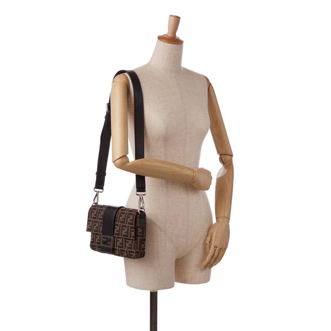 Zucca Canvas Convertible Baguette Crossbody Brown - Gaby Paris