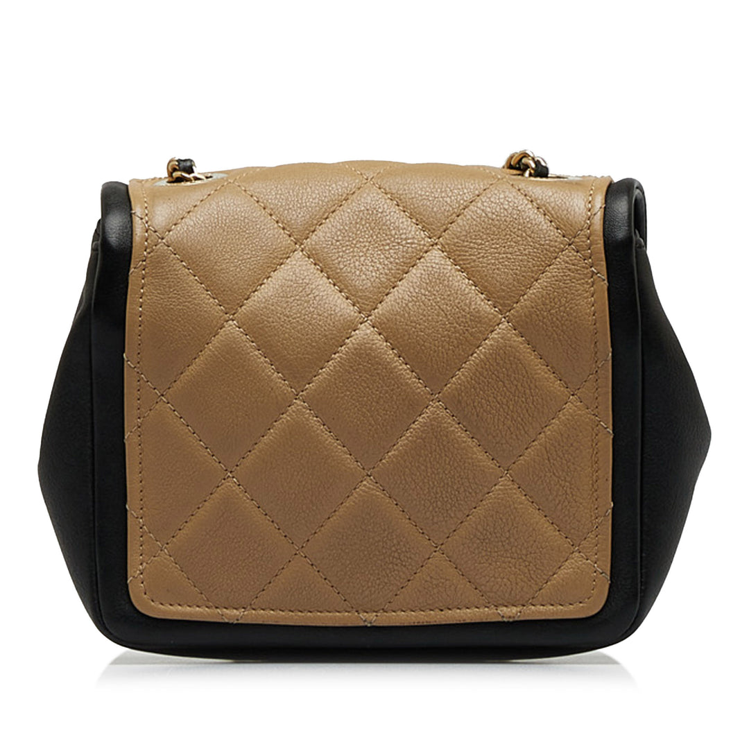 Mini Square Calfskin Graphic Flap Crossbody Bag Brown - Gaby Paris