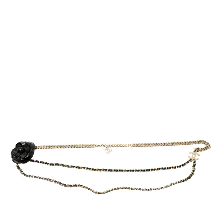 Chanel plaqué et Cuir d’agneau Camellia Chain Belt