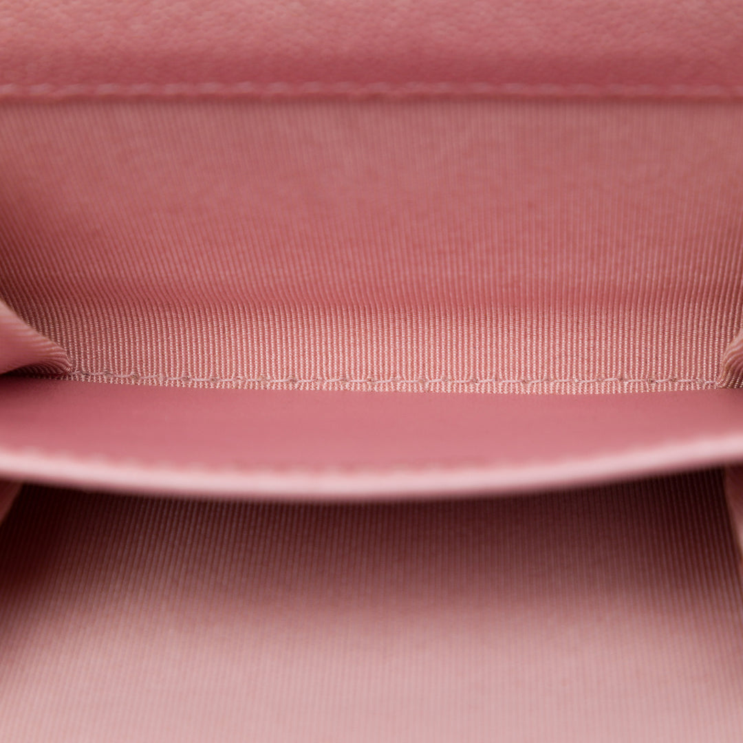CC Matelassé Irisé à rabat Porte-cartes avec chaîne Cuir caviar Rose