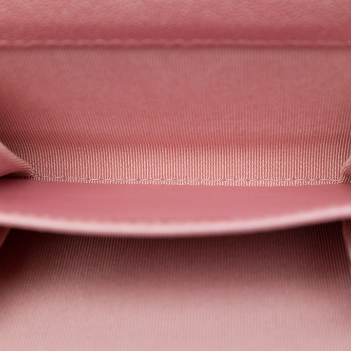 CC Matelassé Irisé à rabat Porte-cartes avec chaîne Cuir caviar Rose