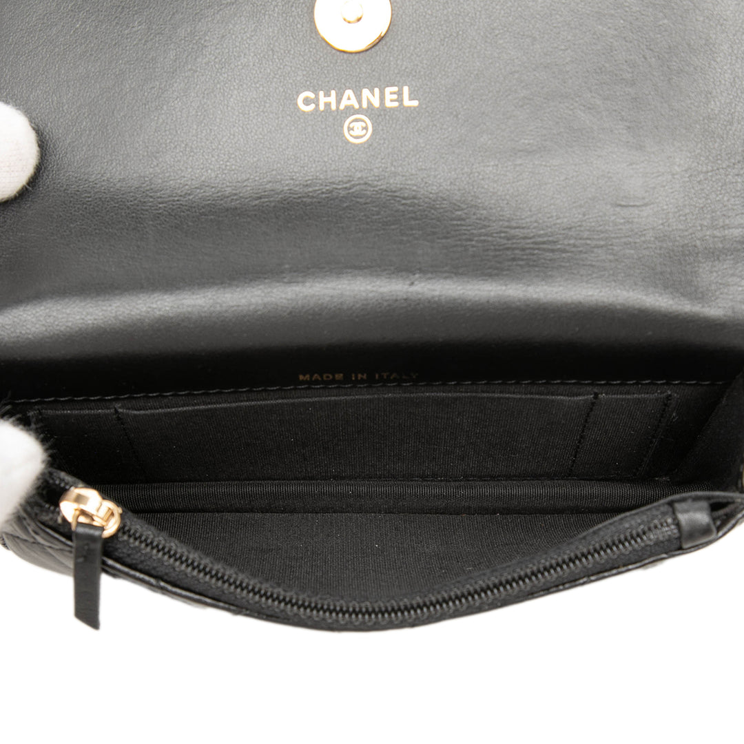 Matelassé Perles Pochette avec chaîne Maxi Cuir de veau Noir