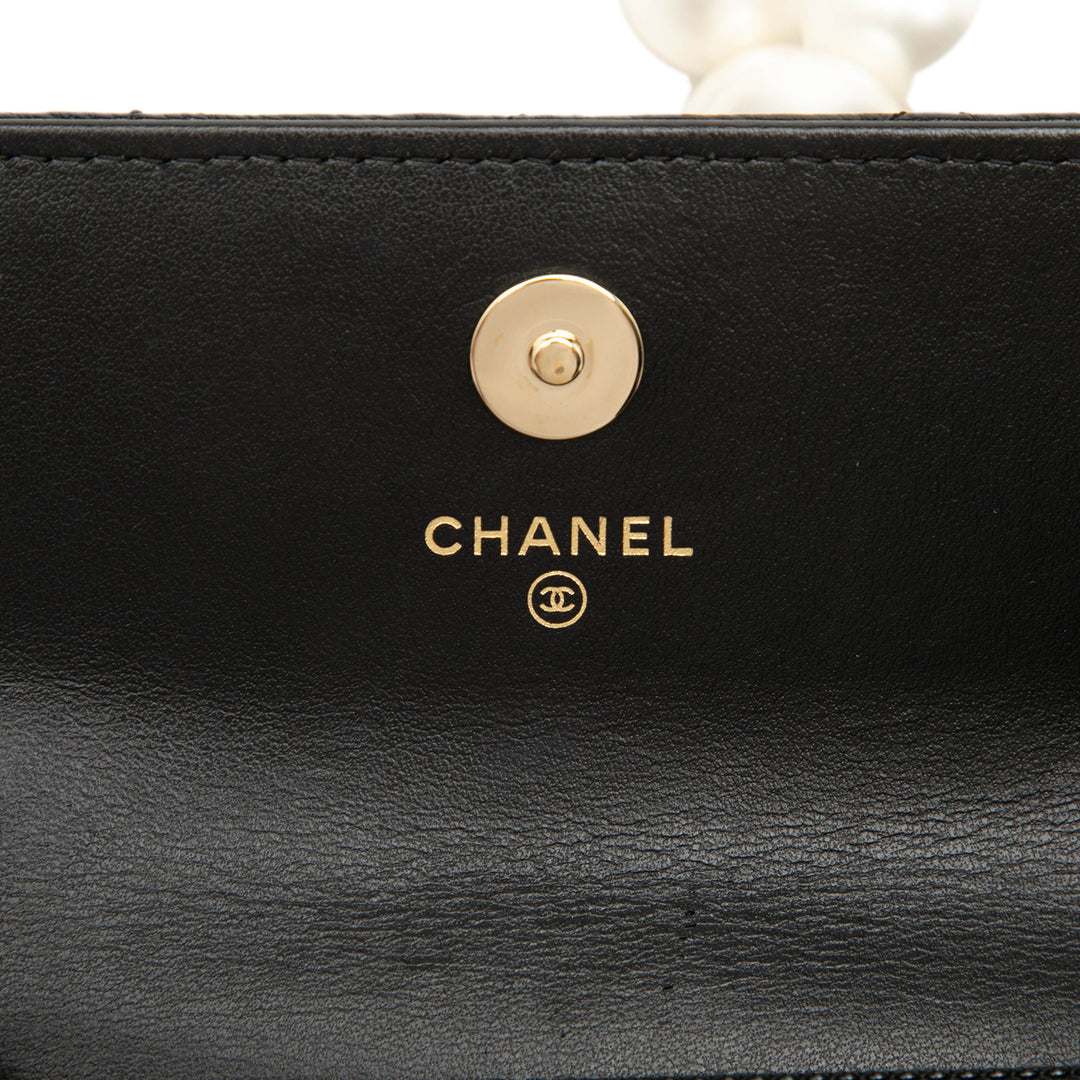 Matelassé Perles Pochette avec chaîne Maxi Cuir de veau Noir