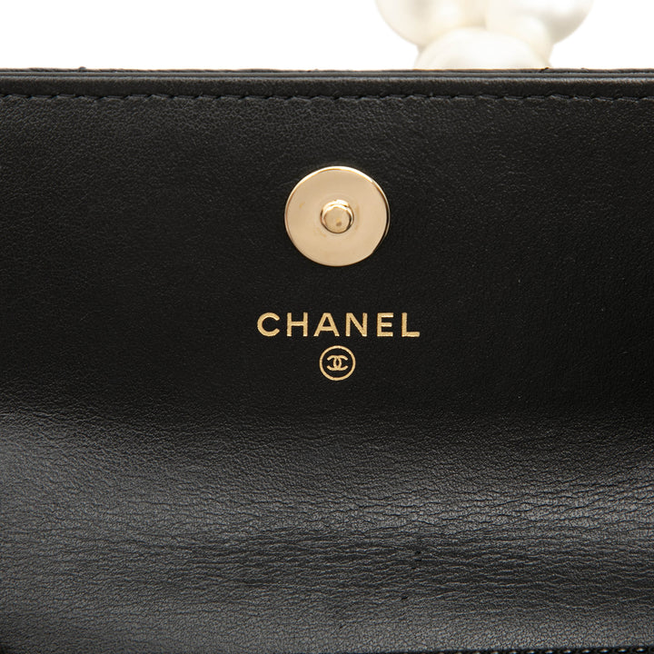 Matelassé Perles Pochette avec chaîne Maxi Cuir de veau Noir