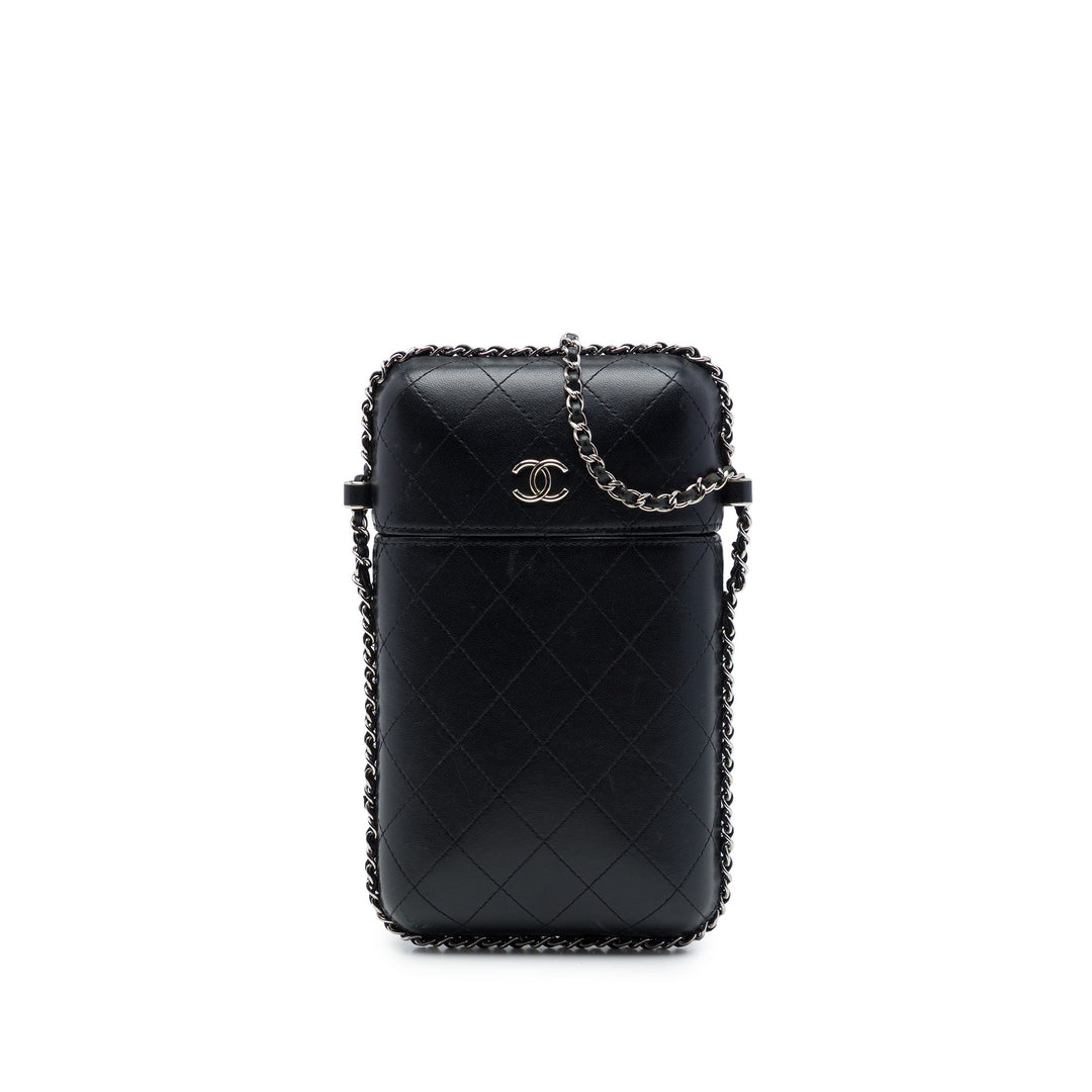 Chanel Étui téléphone CC Matelassé rond à chaîne Cuir d'agneau Noir – vue principale – GABY PARIS