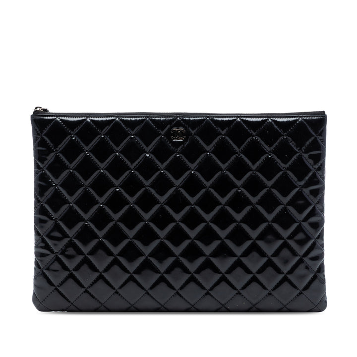 Chanel Large Matelassé Cuir verni O Étui Pochette
