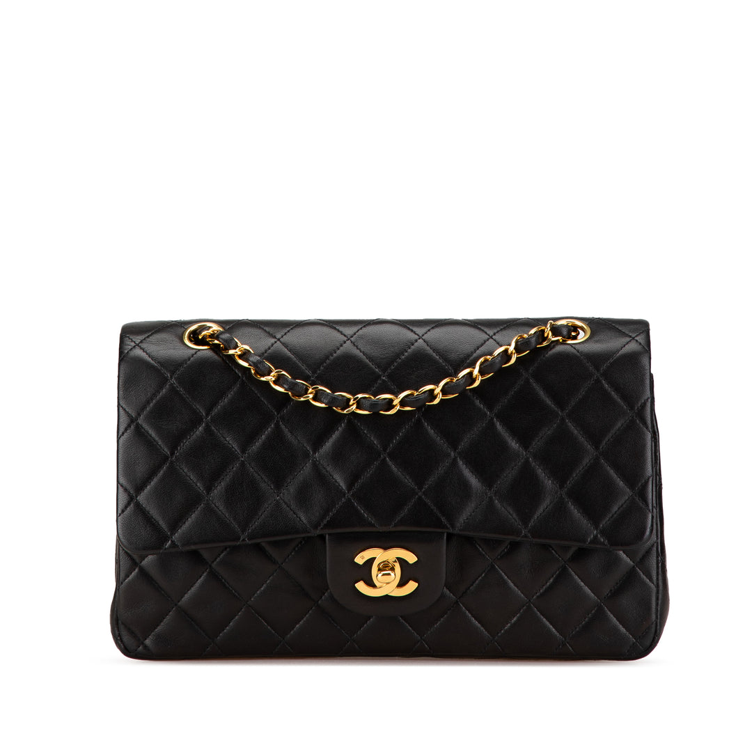 Medium Classic Lambskin Double Flap Black - Gaby Paris