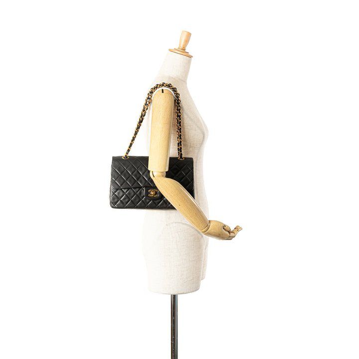 Medium Classic Lambskin Double Flap Black - Gaby Paris