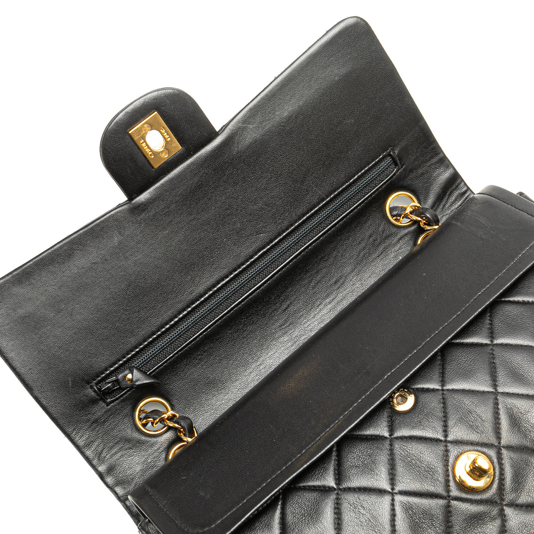 Medium Classic Lambskin Double Flap Black - Gaby Paris