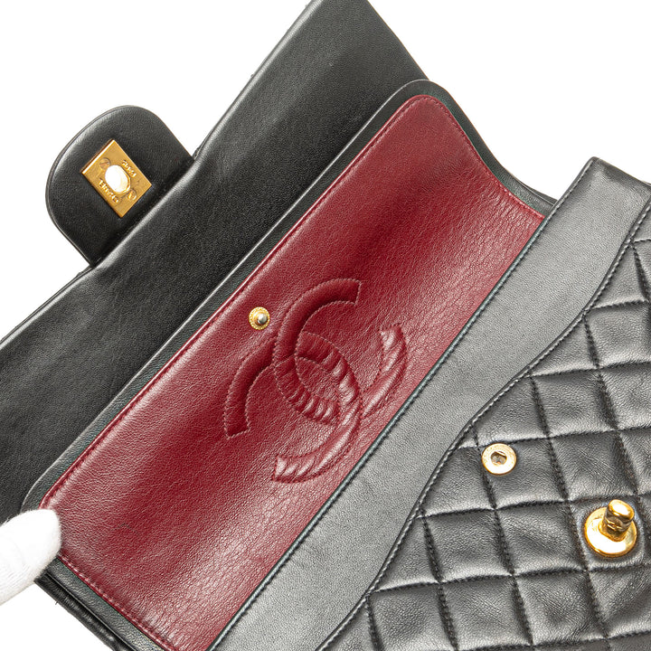 Medium Classic Lambskin Double Flap Black - Gaby Paris