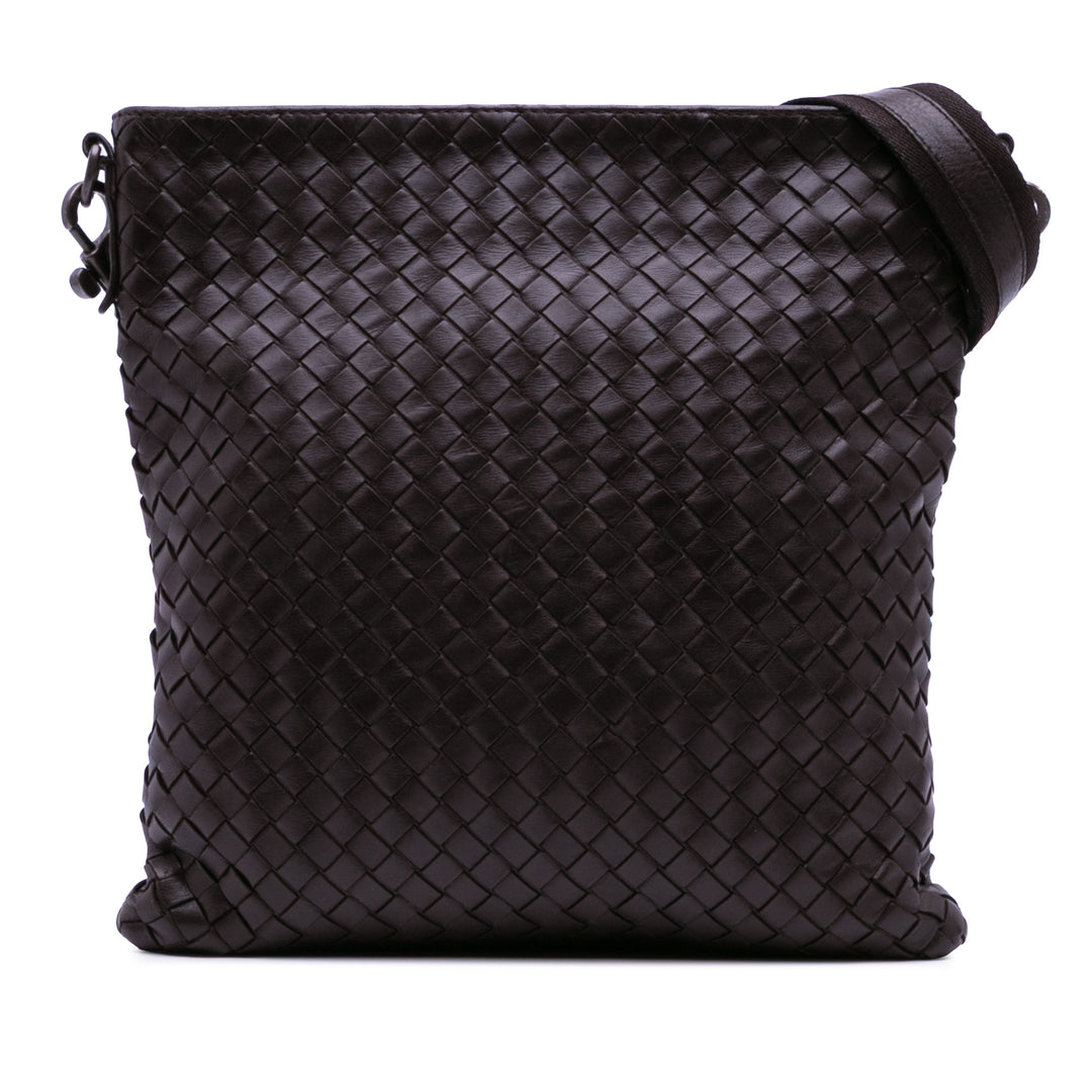 Leather Intrecciato Crossbody Brown - Gaby Paris