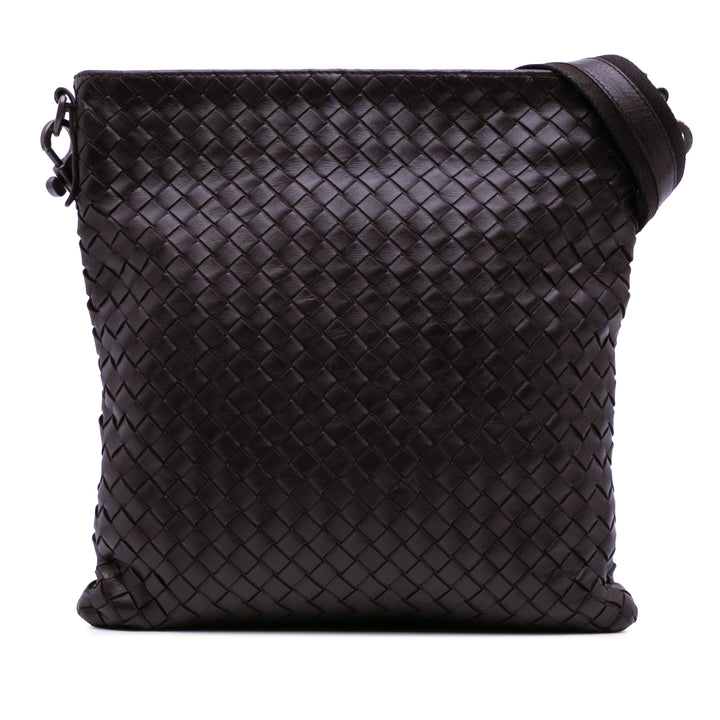 Leather Intrecciato Crossbody Brown - Gaby Paris