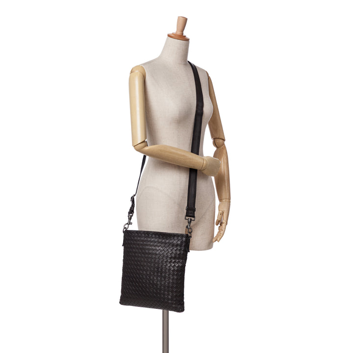Leather Intrecciato Crossbody Brown - Gaby Paris