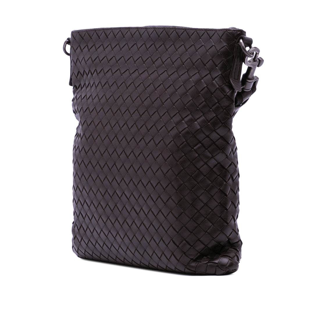 Leather Intrecciato Crossbody Brown - Gaby Paris