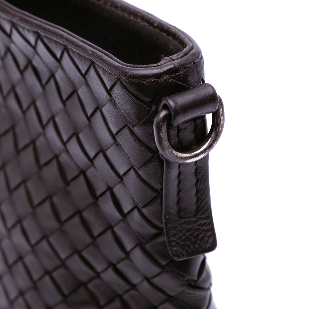 Leather Intrecciato Crossbody Brown - Gaby Paris