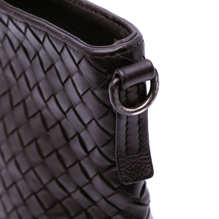 Leather Intrecciato Crossbody Brown - Gaby Paris