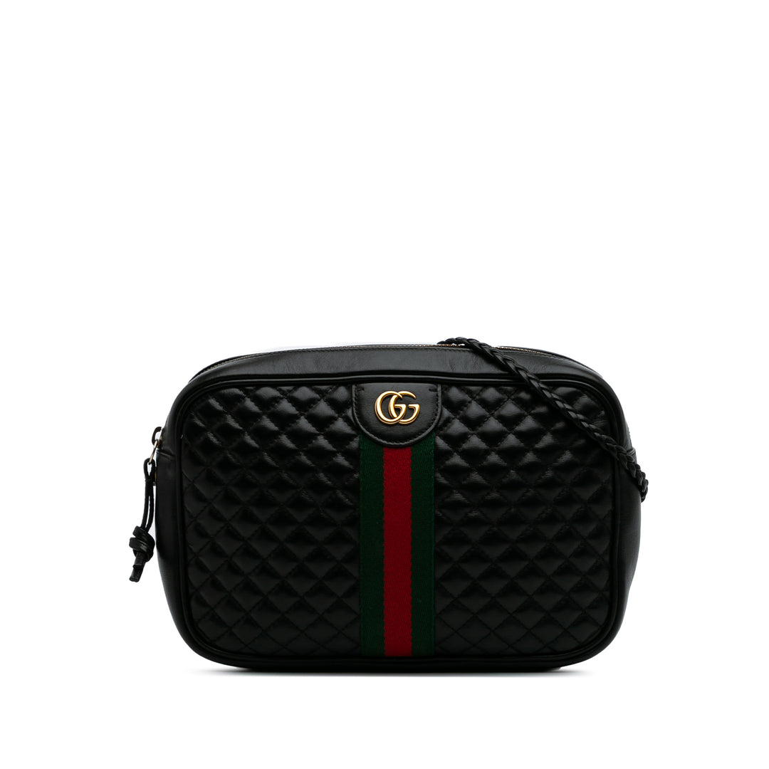 Small Quilted Leather Web Trapuntata Crossbody Black - Gaby Paris