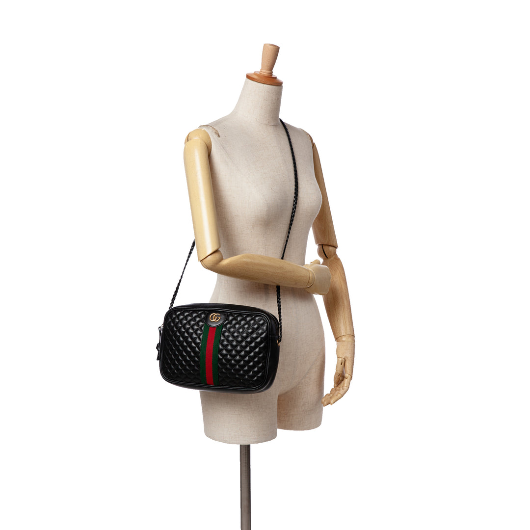 Small Quilted Leather Web Trapuntata Crossbody Black - Gaby Paris