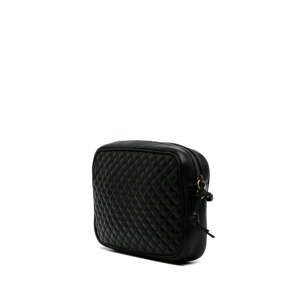 Small Quilted Leather Web Trapuntata Crossbody Black - Gaby Paris