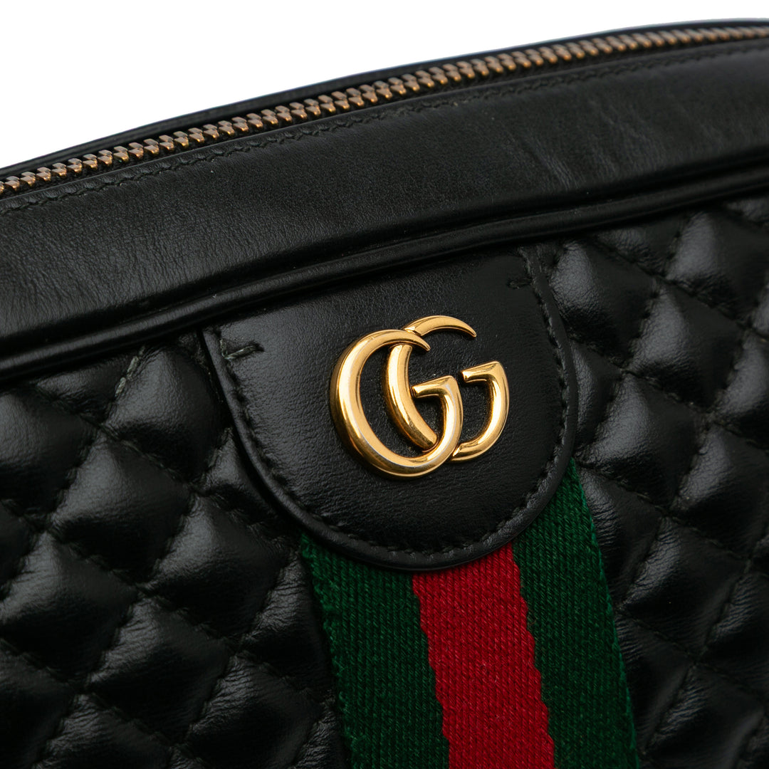Small Quilted Leather Web Trapuntata Crossbody Black - Gaby Paris