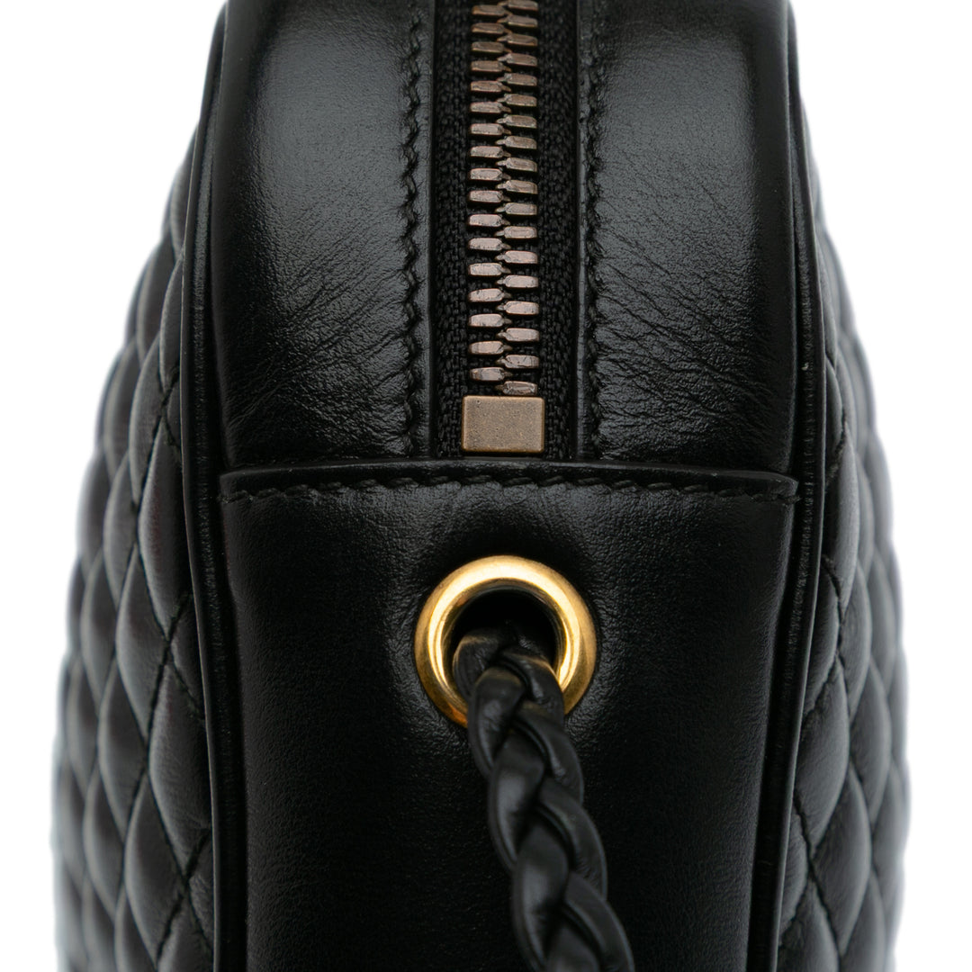 Small Quilted Leather Web Trapuntata Crossbody Black - Gaby Paris
