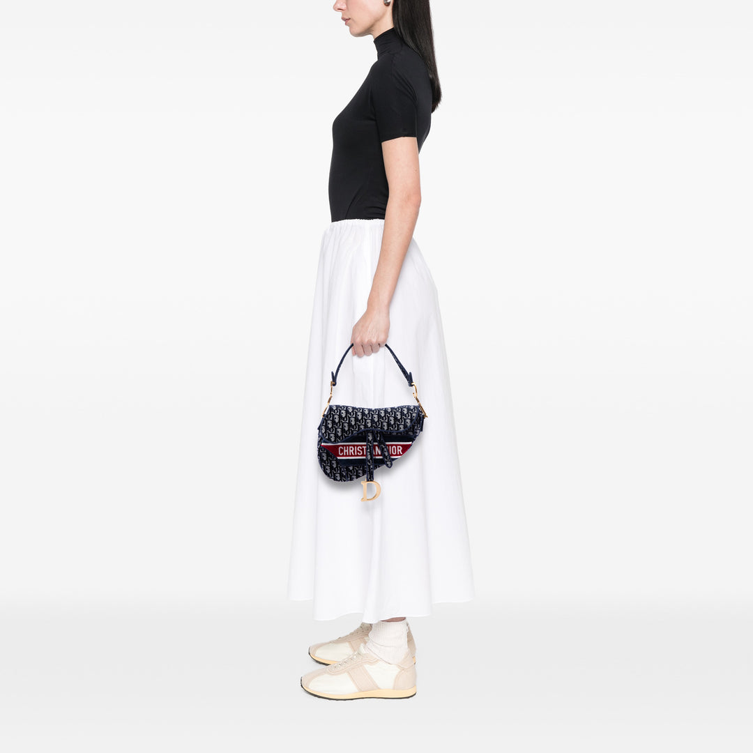 Dior Oblique brodé Velours Saddle Sac