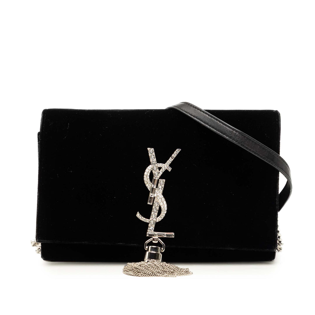 Cristal Kate Pompon Wallet on Chain Noir