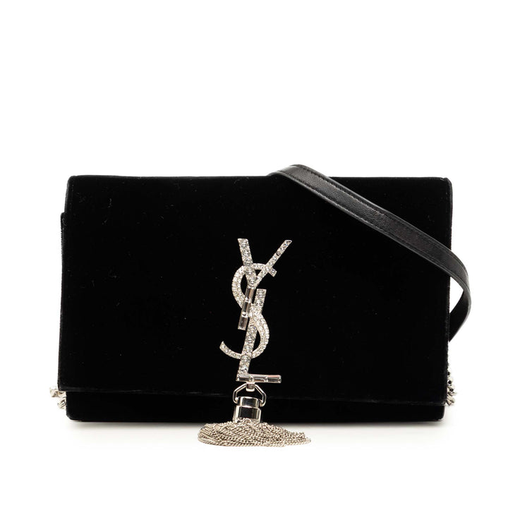 Cristal Kate Pompon Wallet on Chain Noir