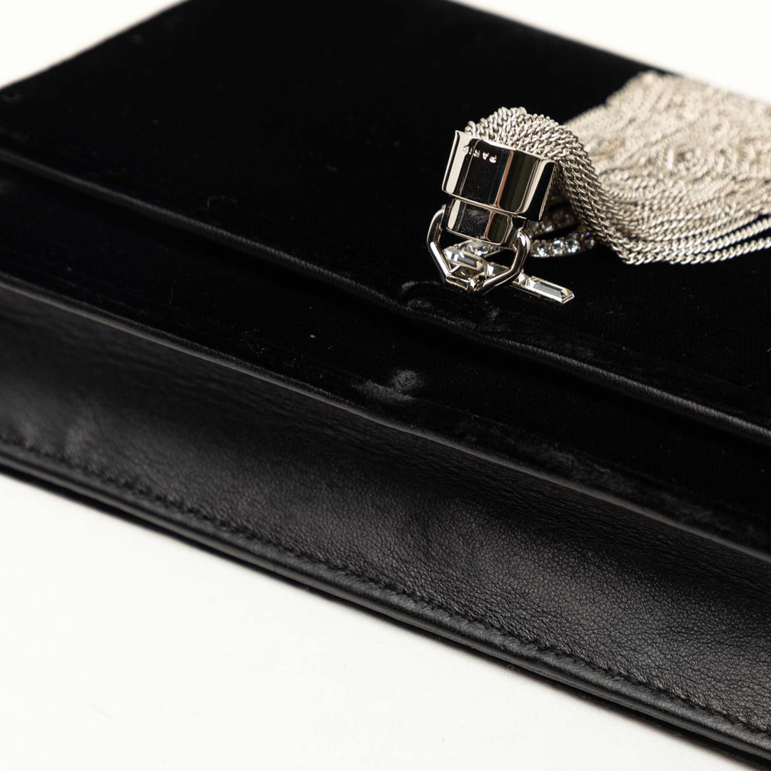 Cristal Kate Pompon Wallet on Chain Noir